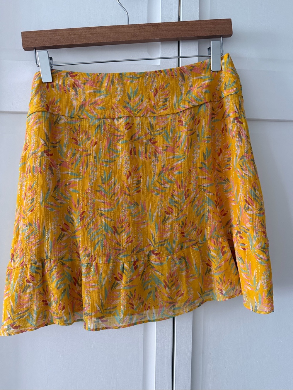 Sezane Silk Metallic Floral Mini Skirt Yellow Tie Front size FR 40/ US 6-8 - Picture 7 of 14